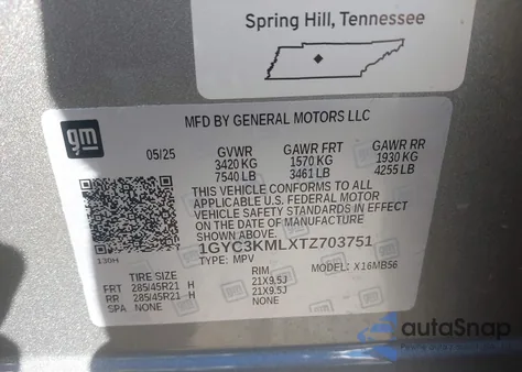 2026 Cadillac Vistiq Luxury z USA, uszkodzony, nr VIN 1GYC3KMLXTZ703751